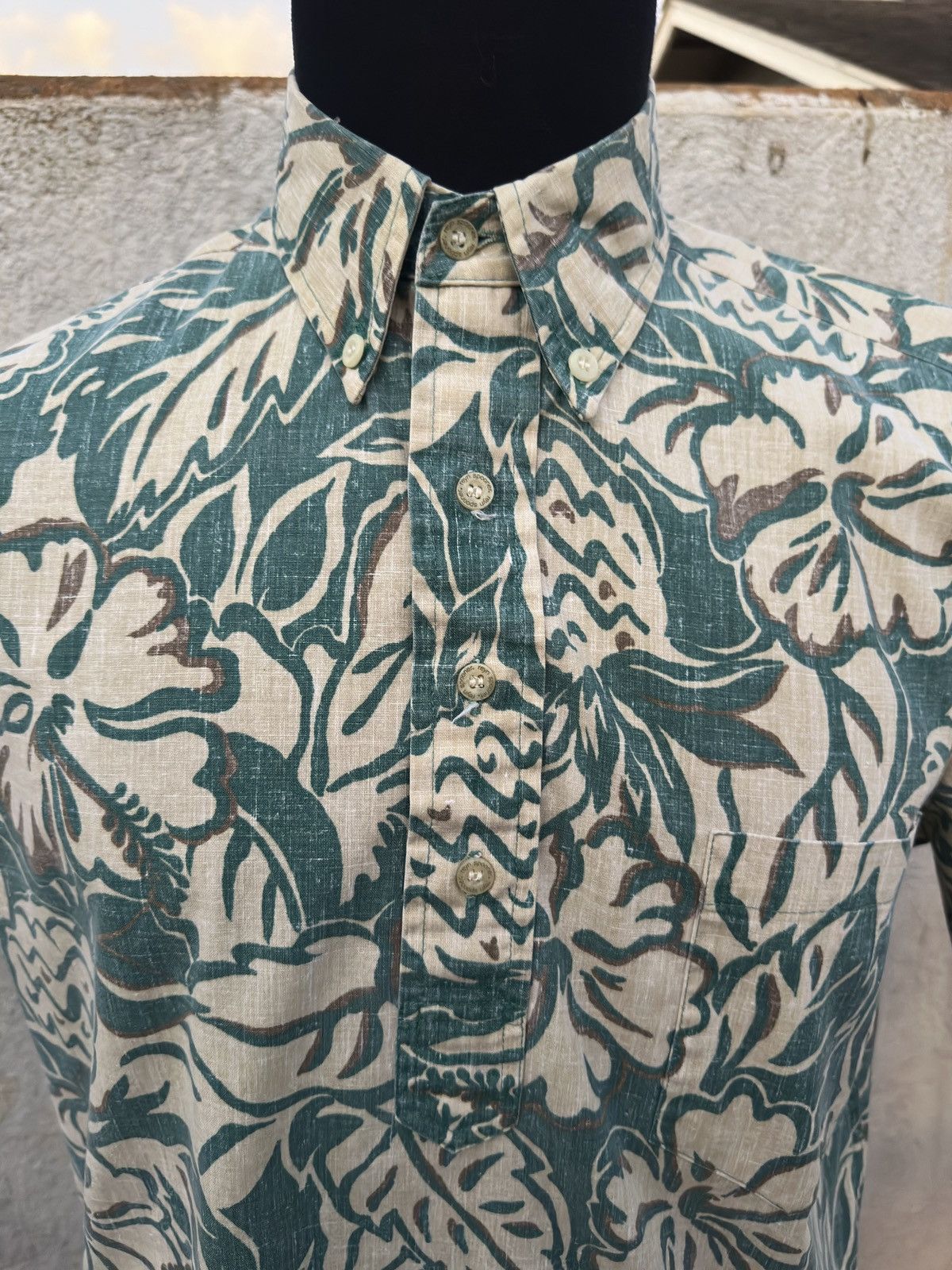 Reyn Spooner PreOwned Reyn Spooner Hawaiian Print Green/Cream Men's S Size US S / EU 44-46 / 1 - 3 Thumbnail
