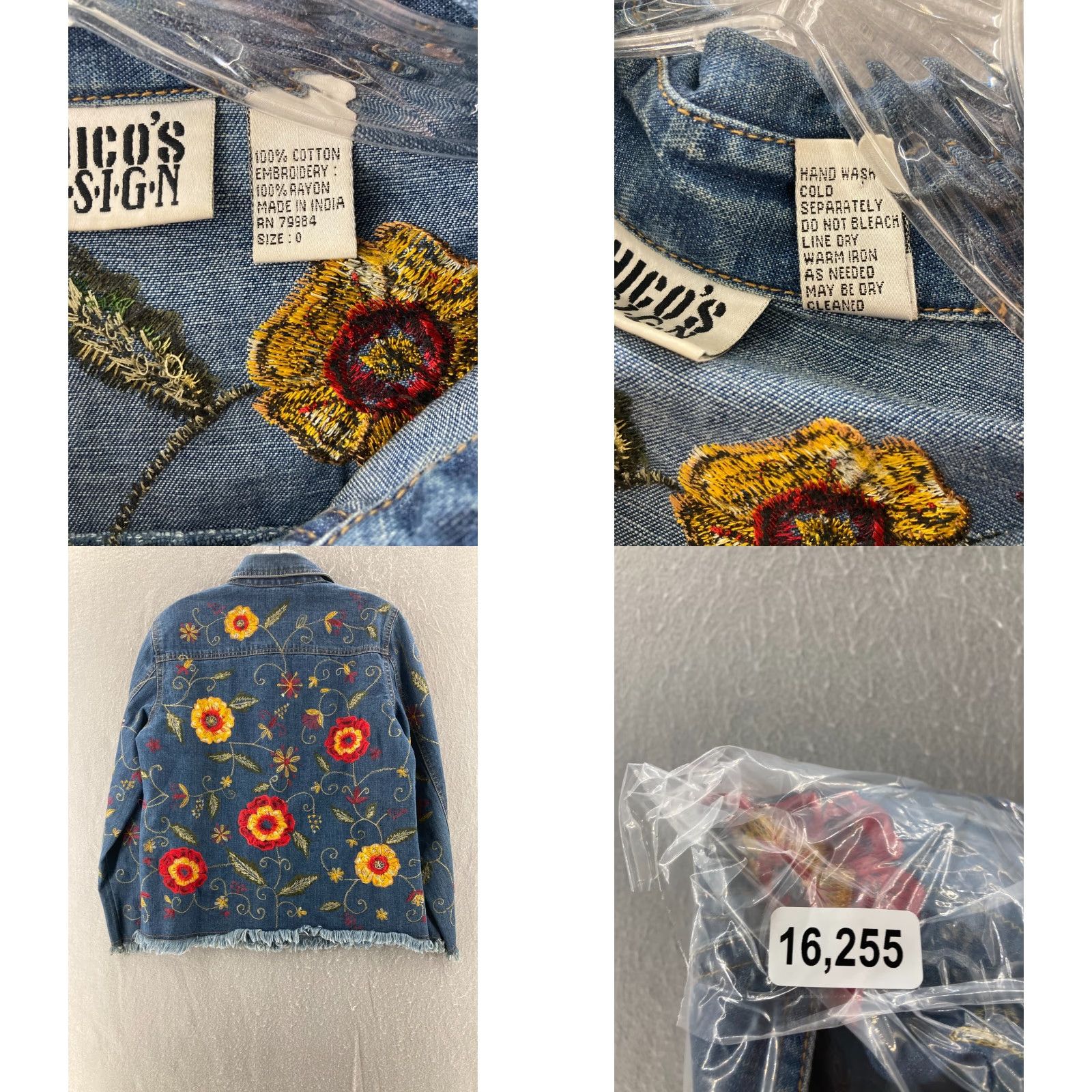Vintage CHICOS Denim Shirt Floral Embroidered Button Front Blue, Cotton, Long Sleeve, Collared, Casual Womens, Size 0, Regular Fit, Blue Denim Shirt Women Size XS / US 0-2 / IT 36-38 - 8 Thumbnail