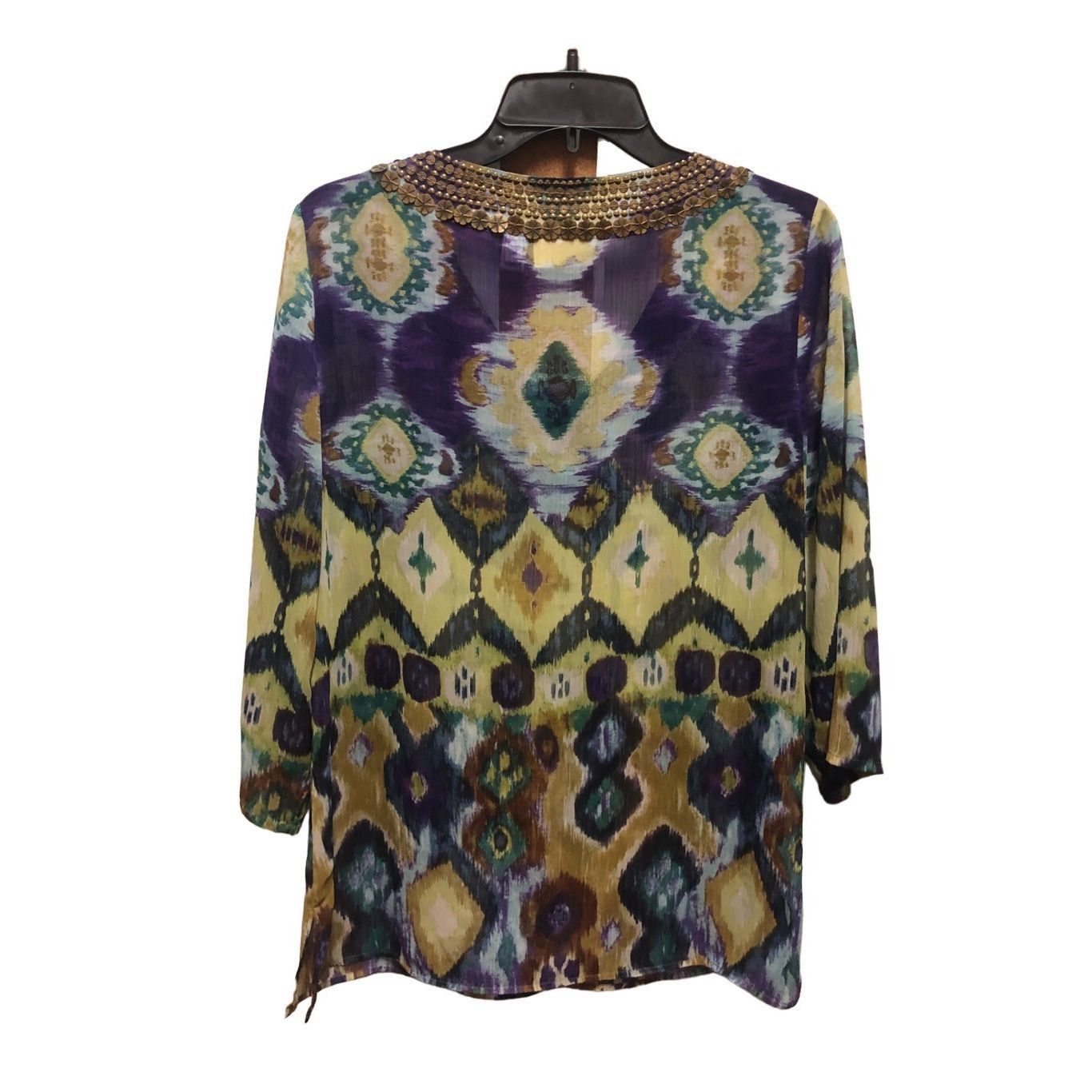 Chicos Chico’s Women’s Bohemian Patterned Sheer Tunic Blouse Metal Size M / US 6-8 / IT 42-44 - 2 Thumbnail