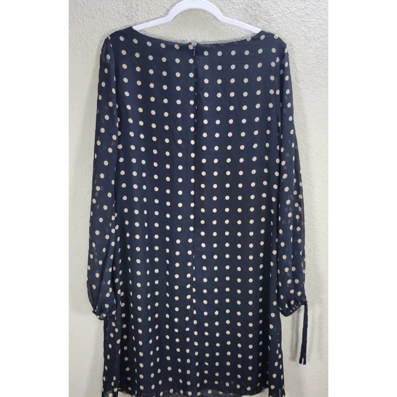 Chaps Chaps Blue Polka Dot Shift Dress Sheer Long Sleeve With Slit Formal Casual Sz 12 Size XL / US 12-14 / IT 48-50 - 7 Thumbnail