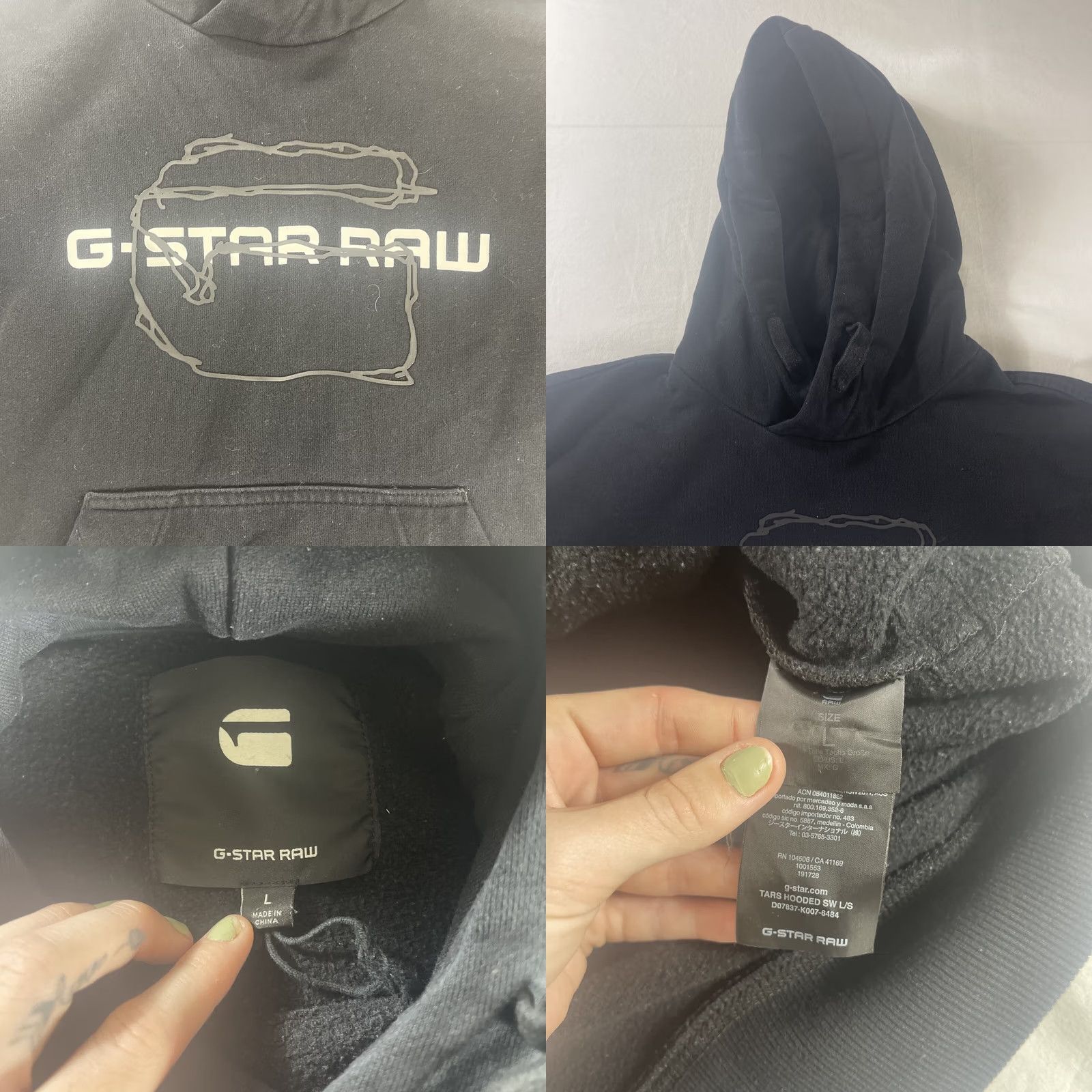 Vintage G-Star Raw L Hoodie Black Logo Sweatshirt Pullover Hoodie Men Size L - G-Star Raw L Hoodie - Black - Logo - Fleece - Cotton Blend Size US L / EU 52-54 / 3 - 9 Thumbnail