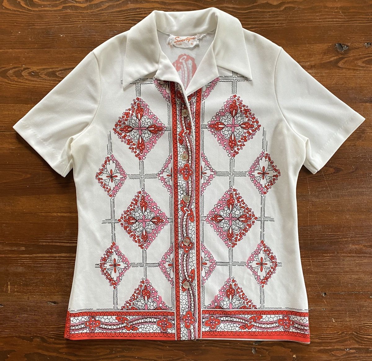 Retrofit × Vintage Vintage 60’s Smartique Stain Glass Pattern Poly Button Up Size L / US 10 / IT 46 - 2 Thumbnail