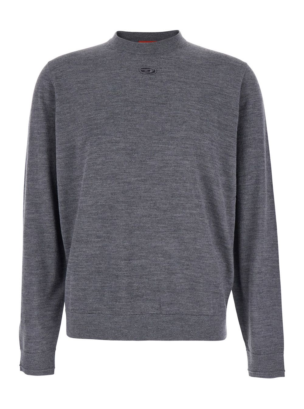'K-Valiam' Grey Crewneck Sweater with Logo Embroidery on the Front in Wool Man