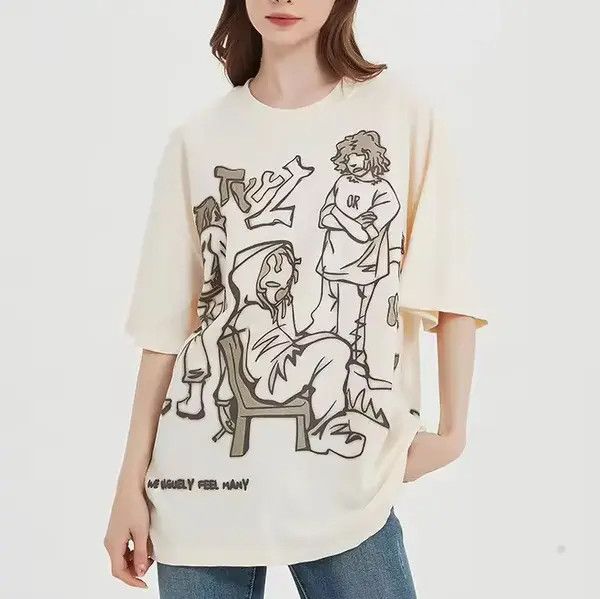 Japanese Brand Streetwear Funny Anime Cartoon Graphic Oversized T-Shirt y2k Size US M / EU 48-50 / 2 - 5 Thumbnail