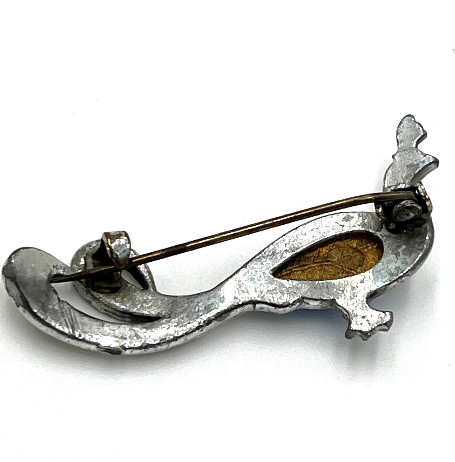 Other Antique Morpho Butterfly Wing Silvertone Peacock Brooch Size ONE SIZE - 7 Thumbnail