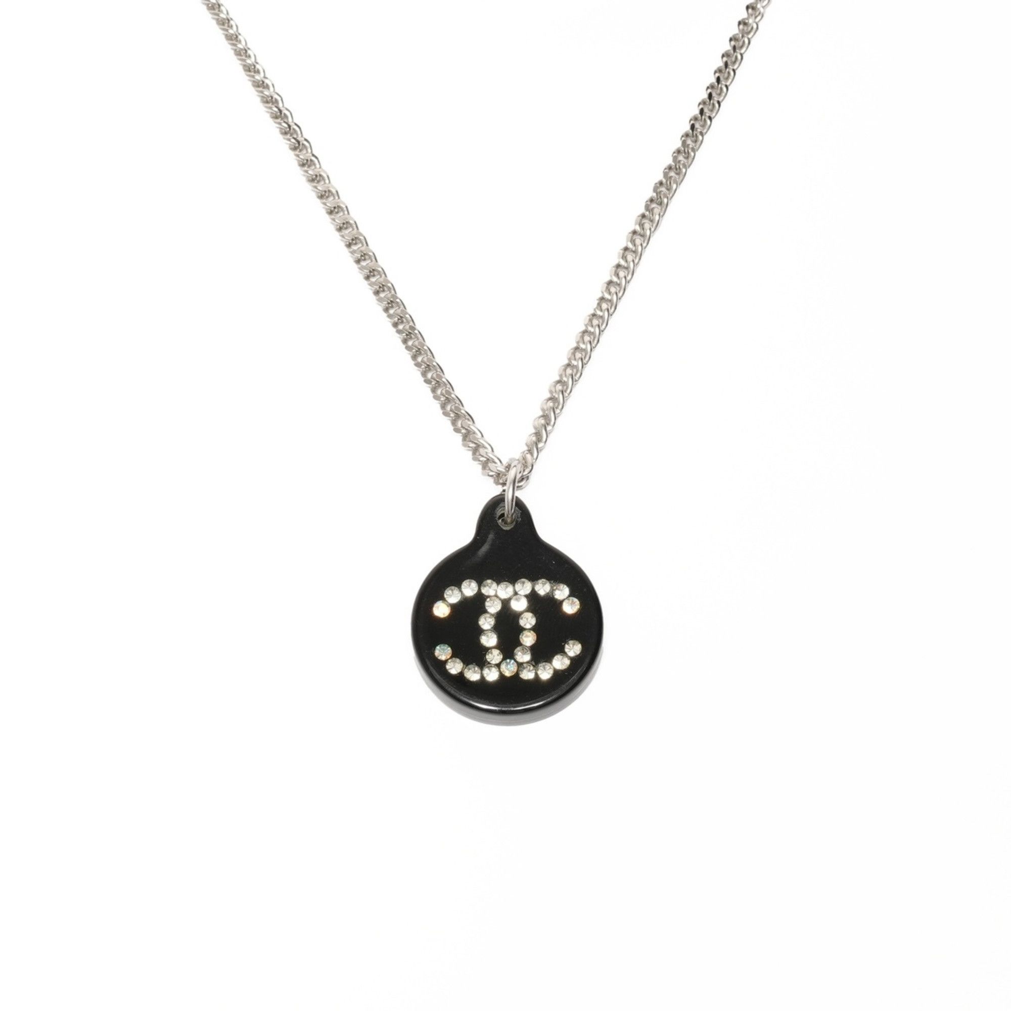 Chanel CHANEL 03A 2003 Coco Mark Black Circle Rhinestone Necklace in Silver Size ONE SIZE - 1 Thumbnail