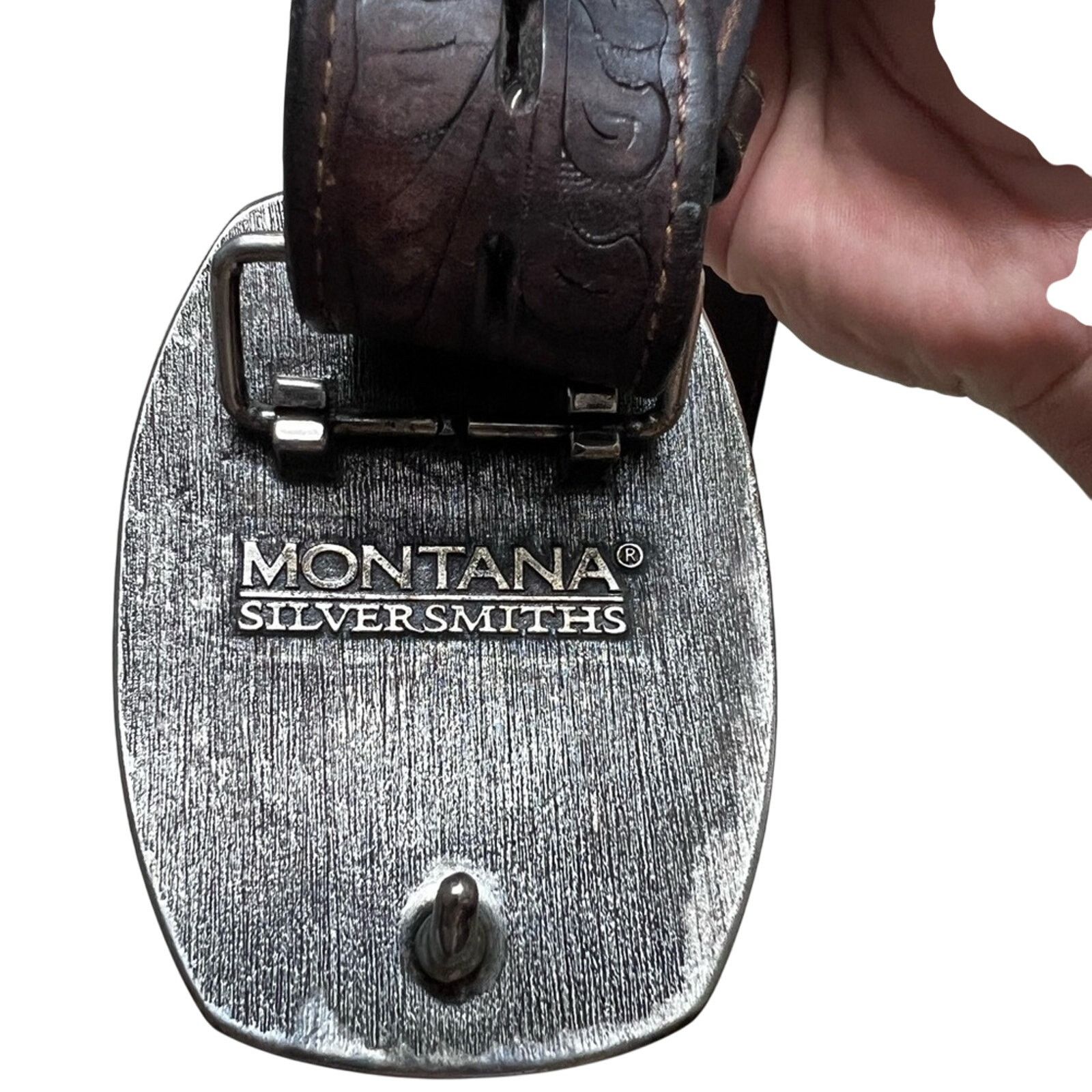 Claude Montana Montana Silversmiths Pair Deer Buckle USA W/ Wrangler Belt Size 42 - 2 Thumbnail