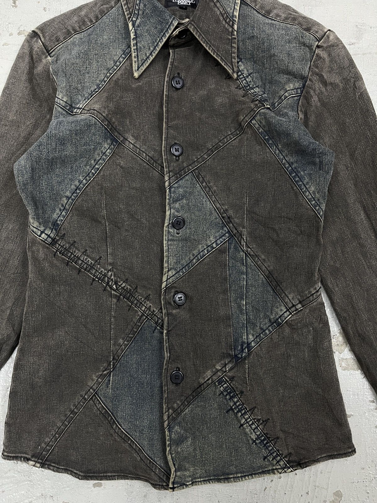 Designer × Japanese Brand × Tornado Mart TORNADO MART PATCHWORK DENIM DARTED SHIRT Size US M / EU 48-50 / 2 - 5 Thumbnail