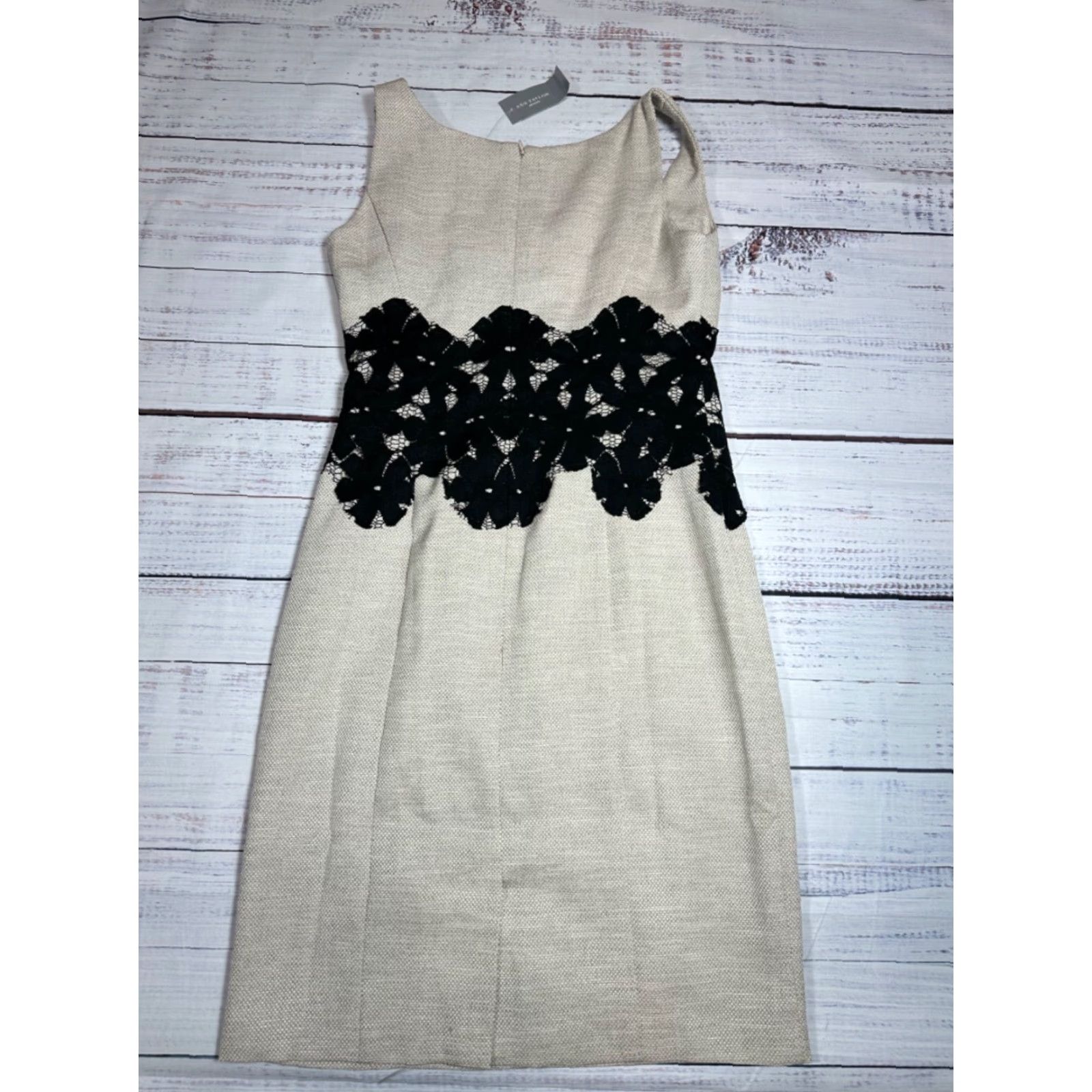 Ann Taylor Ann Taylor Sleeveless Sheath Dress Sz 0P Petite Beige Textured Waist Detail New Size XS / US 0-2 / IT 36-38 - 4 Thumbnail