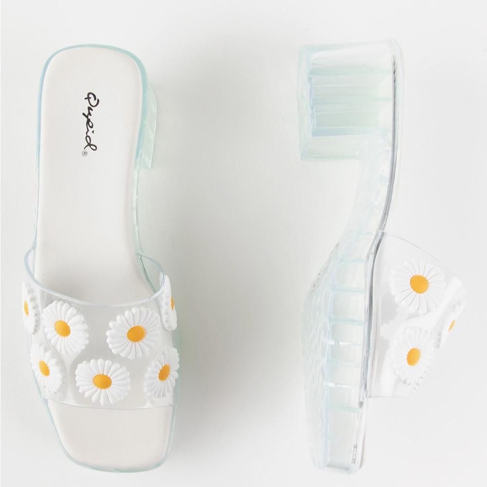 Designer Chic Daisy Embellished Clear Slide Heels by [Brand] Size US 7 / IT 37 - 2 Thumbnail