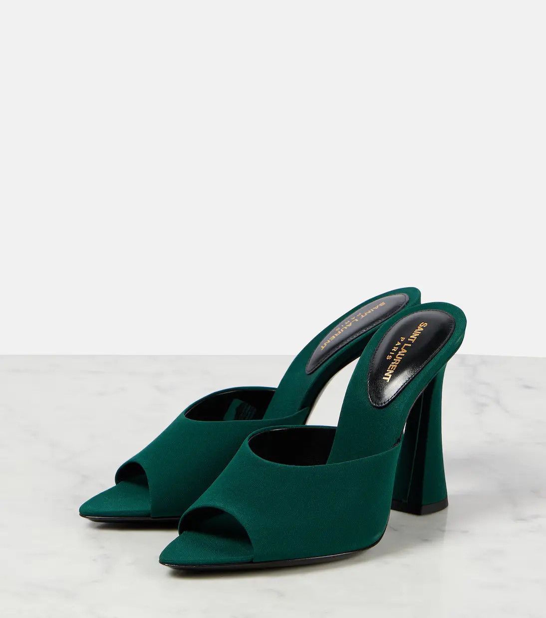 Saint Laurent Paris o1s1wg110225 766829 Suite Crepe De Chine Mules in Dark Green Size US 10.5 / IT 40.5 - 4 Thumbnail