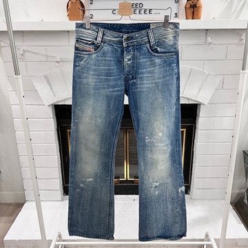 image of Diesel Bootcut / Flare / Wide Leg Distressed Denim Pants in Blue White, Men's (Size 30)