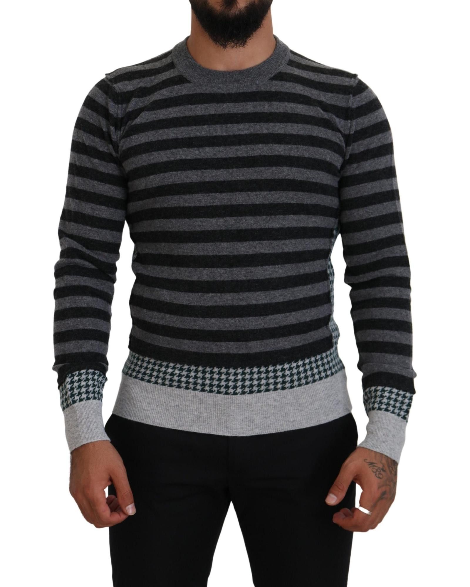 image of Dolce Gabbana Striped Wool Pullover Sweater in Black, Men's (Size Medium)