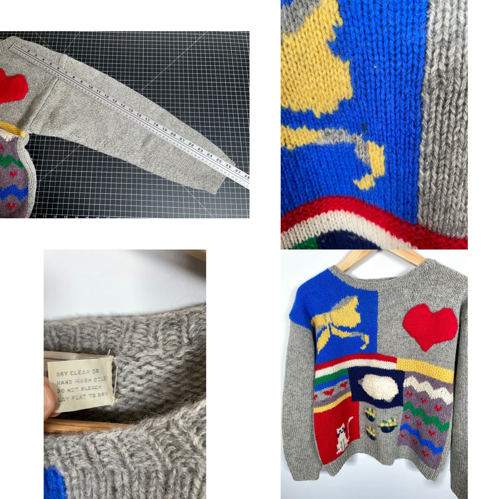 Vintage VINTAGE Eagle's Eye Sweater Women's Medium Gray Cable-Knit Geometric Cat Heart Sheep Retro 90s Size M / US 6-8 / IT 42-44 - 8 Thumbnail