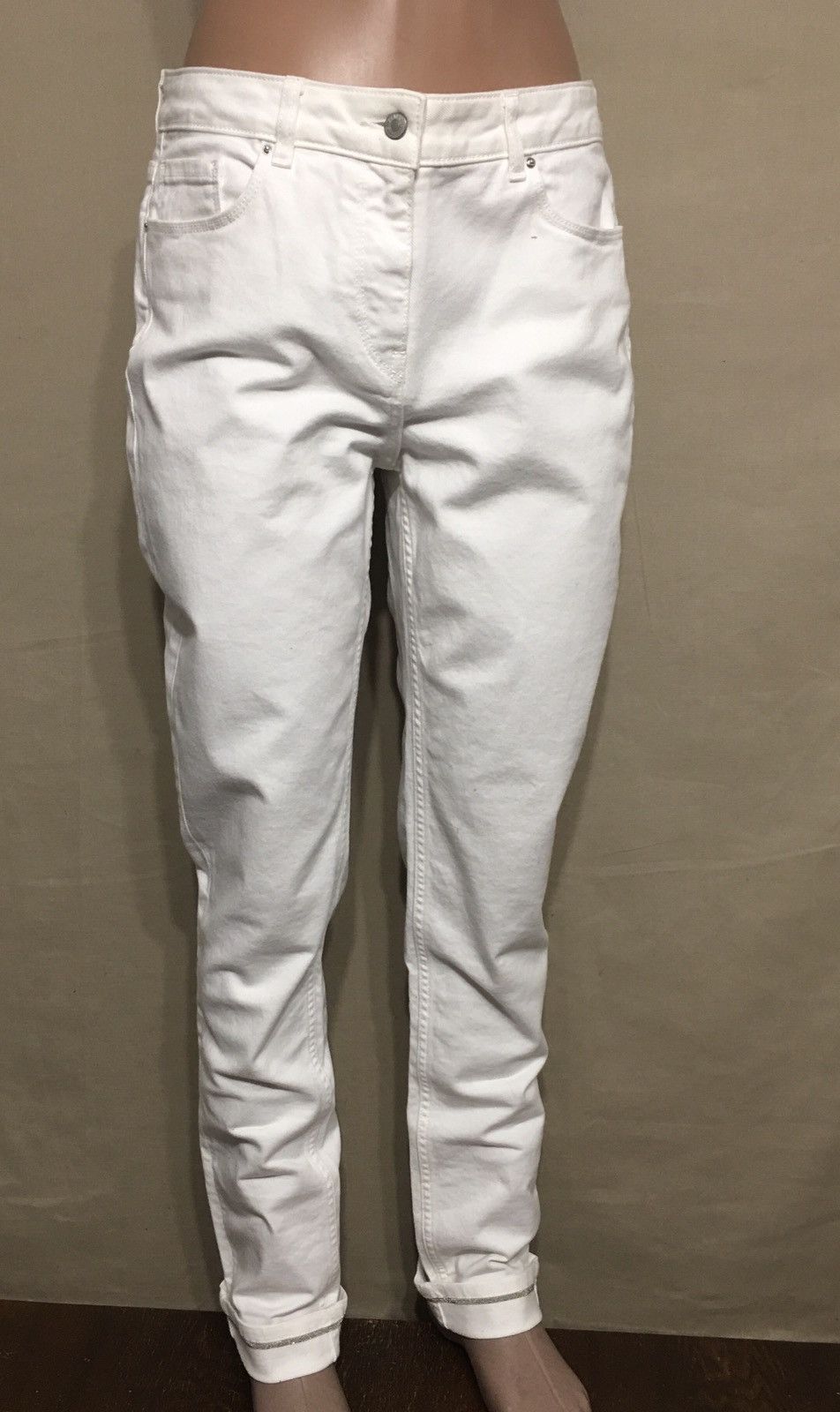 Fabiana Filippi Fabiana Filippi Slim Cut Beaded Cuff Jeans White RRP $550 Size 34" / US 12 / IT 48 - 4 Thumbnail