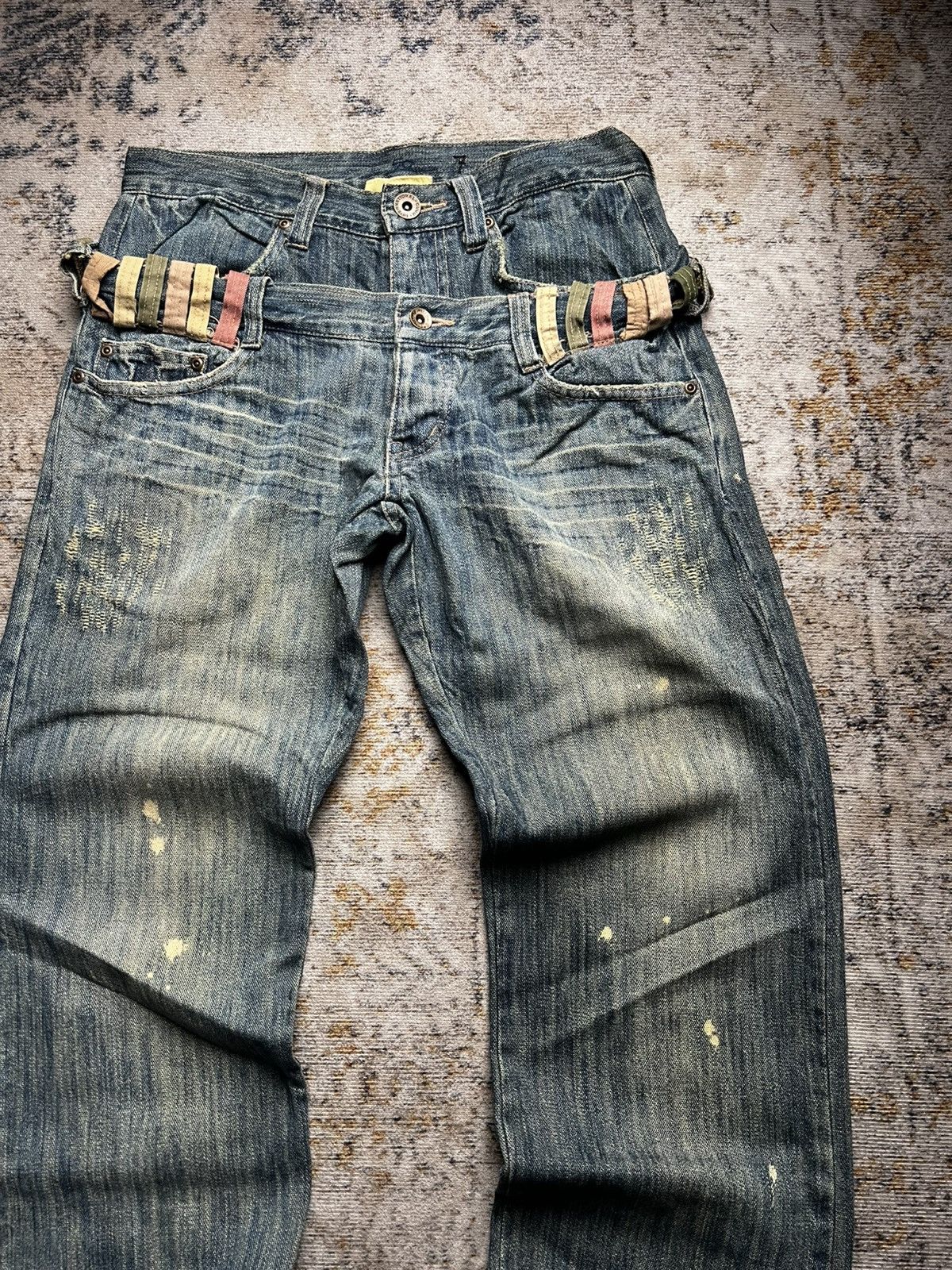 PPFM Gumu Japan Mudmax Double Waist Flared Jeans Size US 31 - 3 Thumbnail