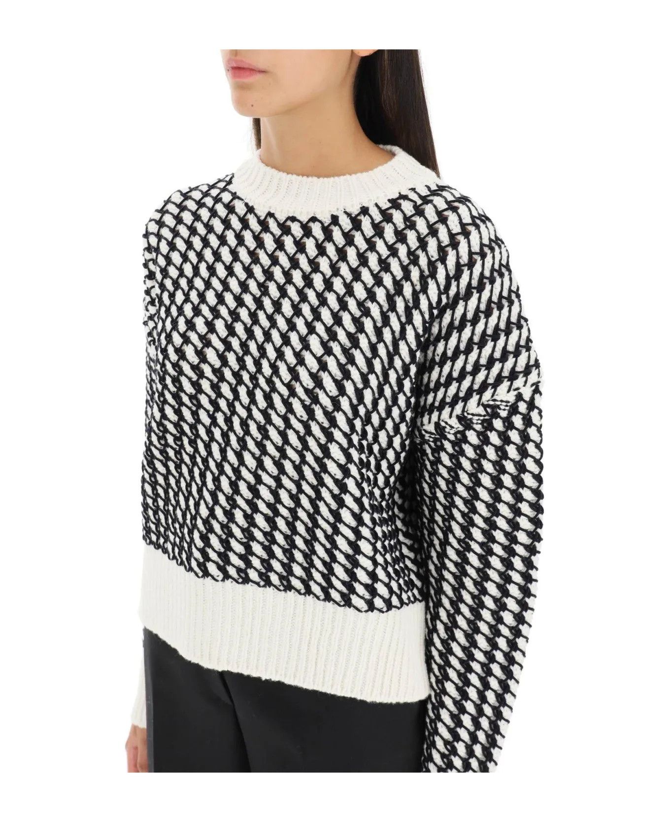 Bottega Veneta o1y0725 Crewneck Sweater in Black/White Size L / US 10 / IT 46 - 3 Thumbnail