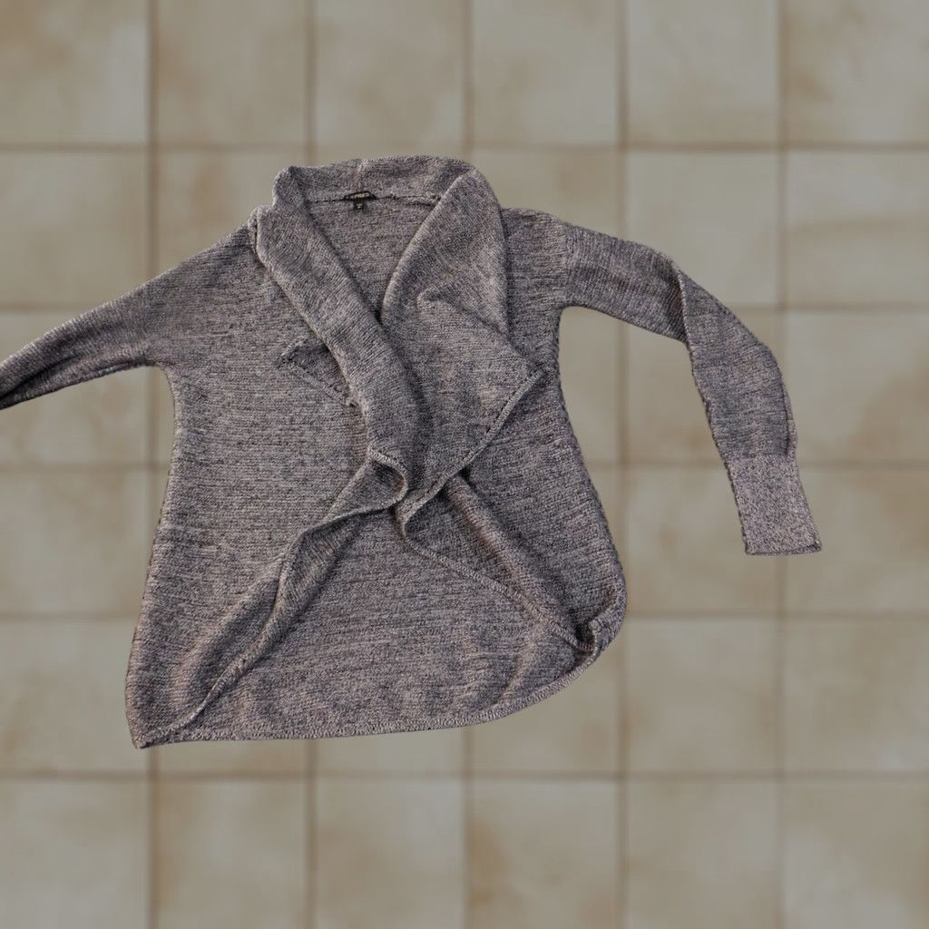 Express Express Cardigan Women Medium Gray Cotton Round Neck Long Sleeve Stretch Knit Size M / US 6-8 / IT 42-44 - 1 Thumbnail