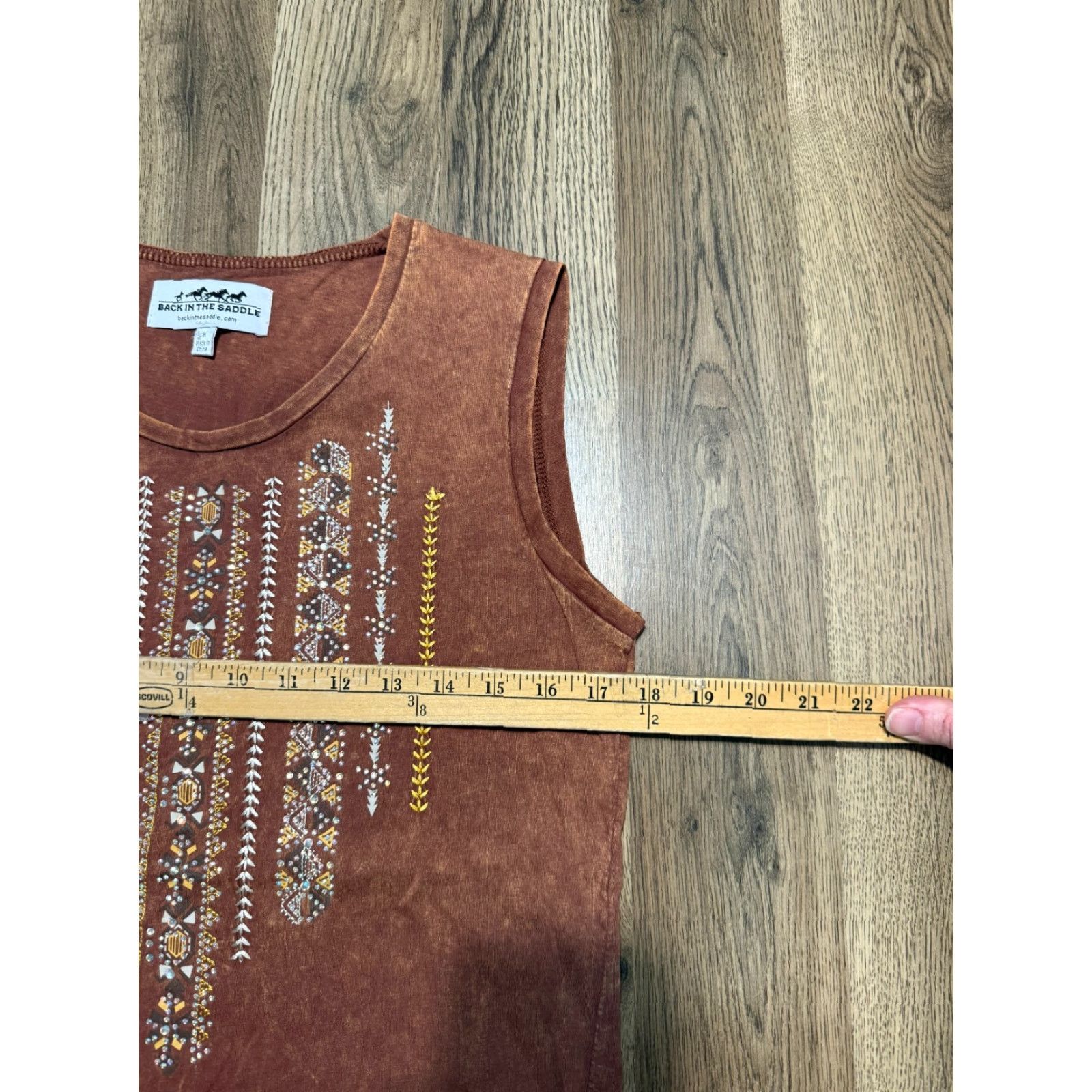 Vintage Back in the Saddle Tank Top Women's Size Small Brown Gold White Gems Western Tank (S) Brown Womens Western Fitness Size S / US 4 / IT 40 - 5 Thumbnail