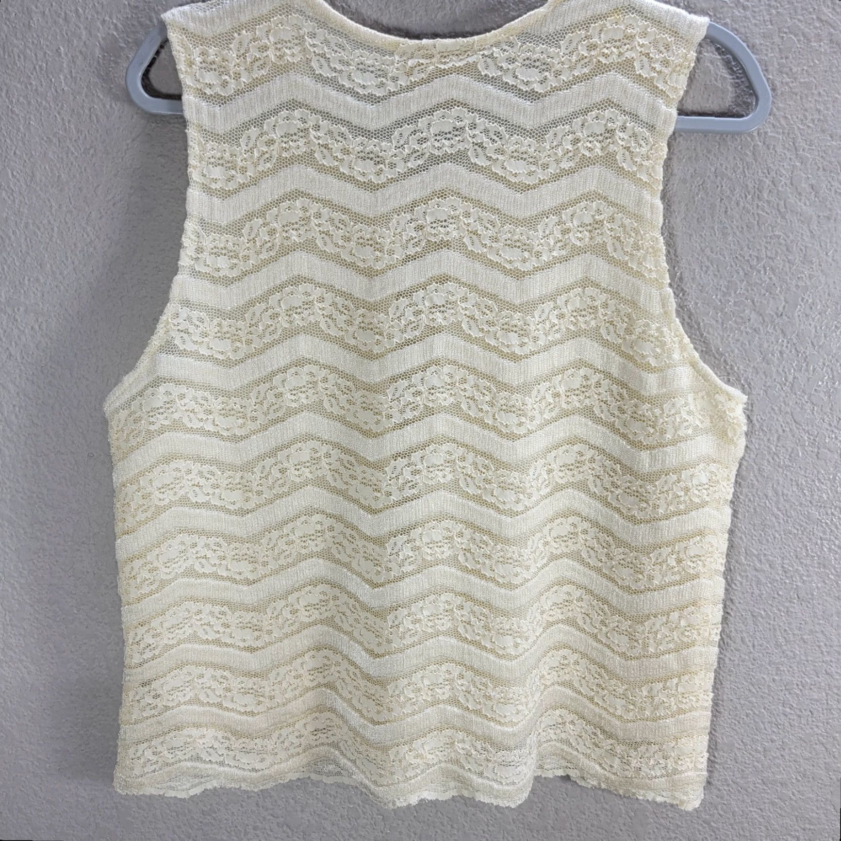 Vintage Saddle Ridge Cream Lace Studded Collar Sleeveless Top Western Nylon Rayon XL Cropped Tank Women Womens Shirt Size XL / US 12-14 / IT 48-50 - 7 Thumbnail