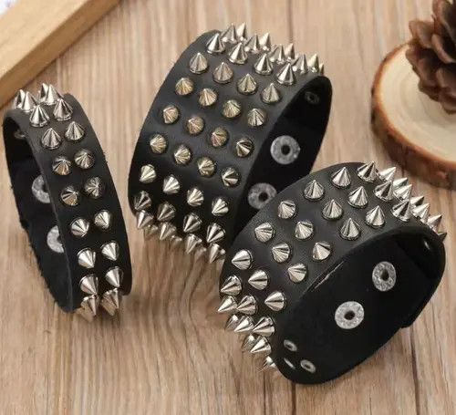 Japanese Brand Pu leather 2 Line Spike Vintage Bracelet Size ONE SIZE - 2 Thumbnail