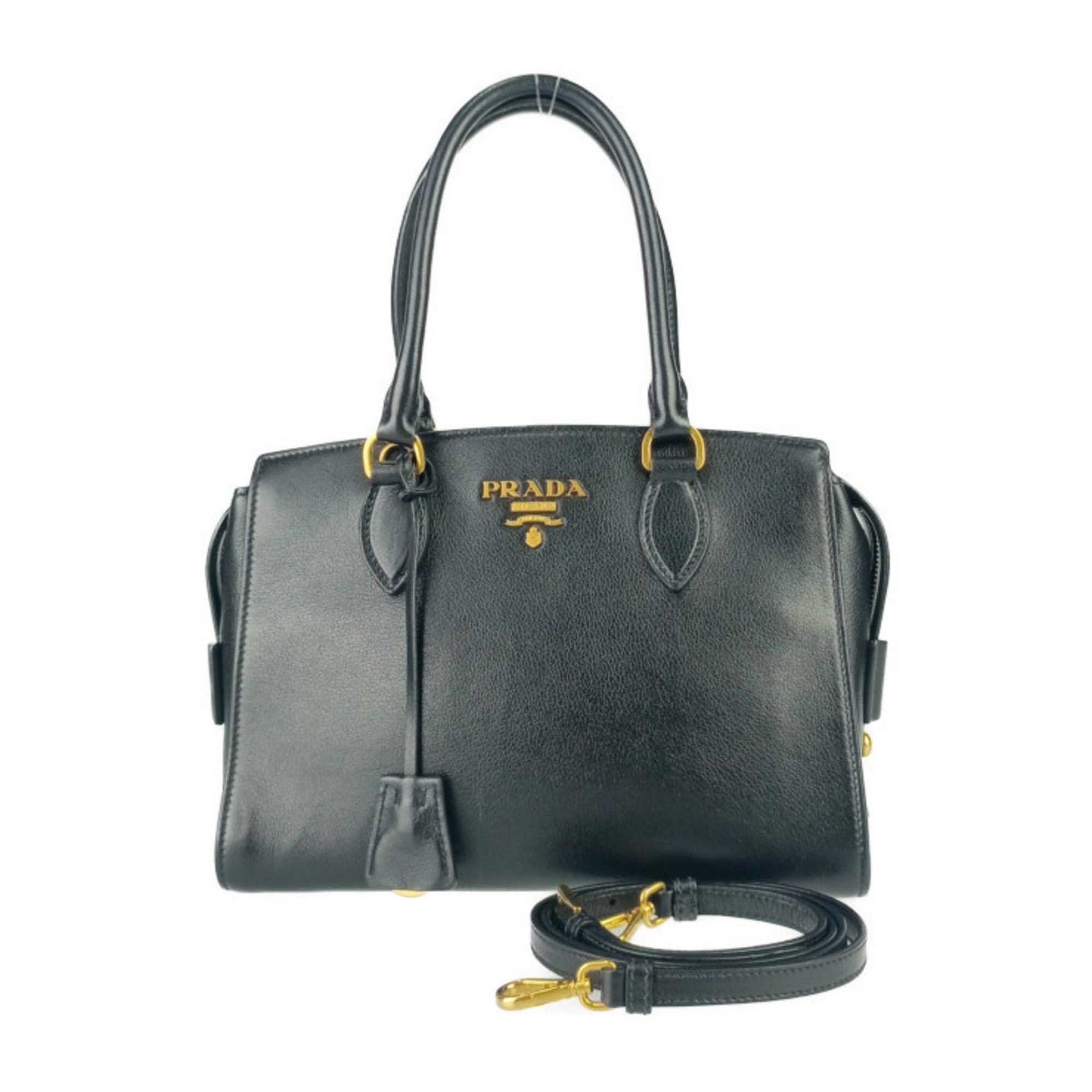 Prada Handbag Bag 1Ba164 Black Calf Leather Women's Shoulder