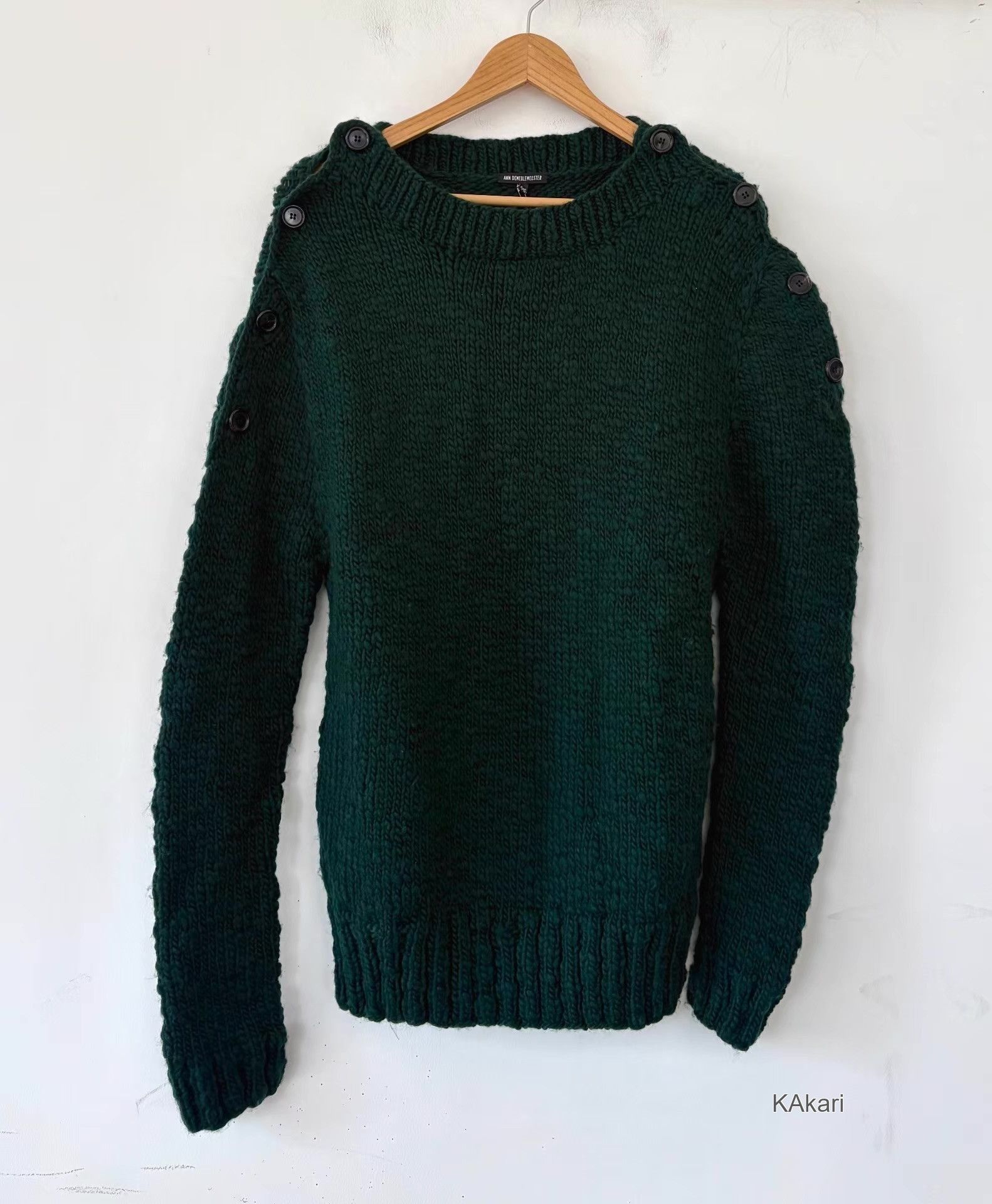 Ann Demeulemeester Green Long Sleeve Knit Sweater with Button Shoulders Size US XXS / EU 40 - 1 Thumbnail