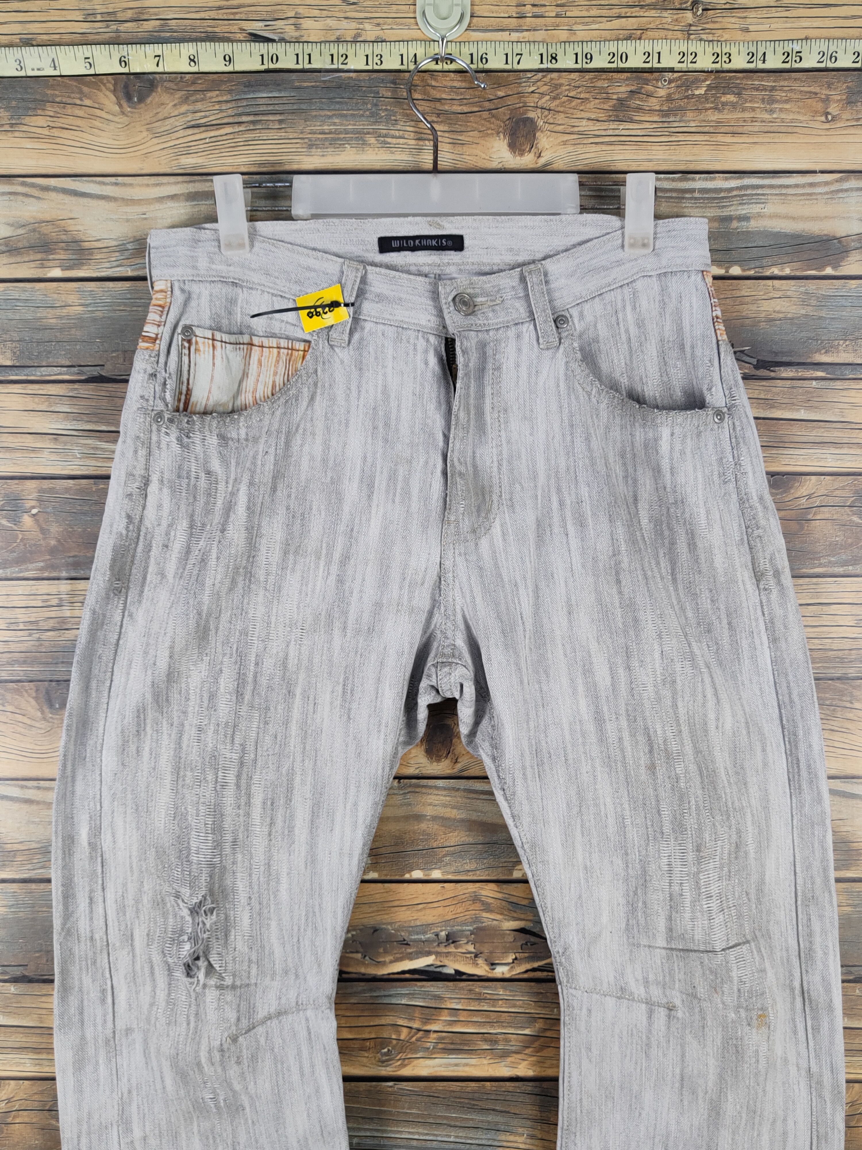 Japanese Brand Wild Khakis Gray Distressed Ripped denim Jeans #W1708 Size US 32 / EU 48 - 2 Thumbnail