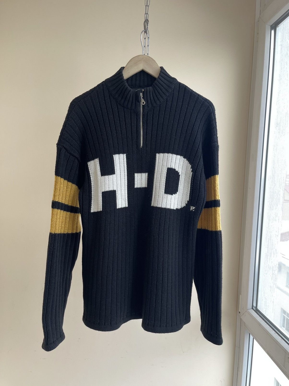 Harley Davidson HD Logo Print Half Zip Wool Ribbed Knit Pullover Sweater 90s Size US XL / EU 56 / 4 - 1 Thumbnail