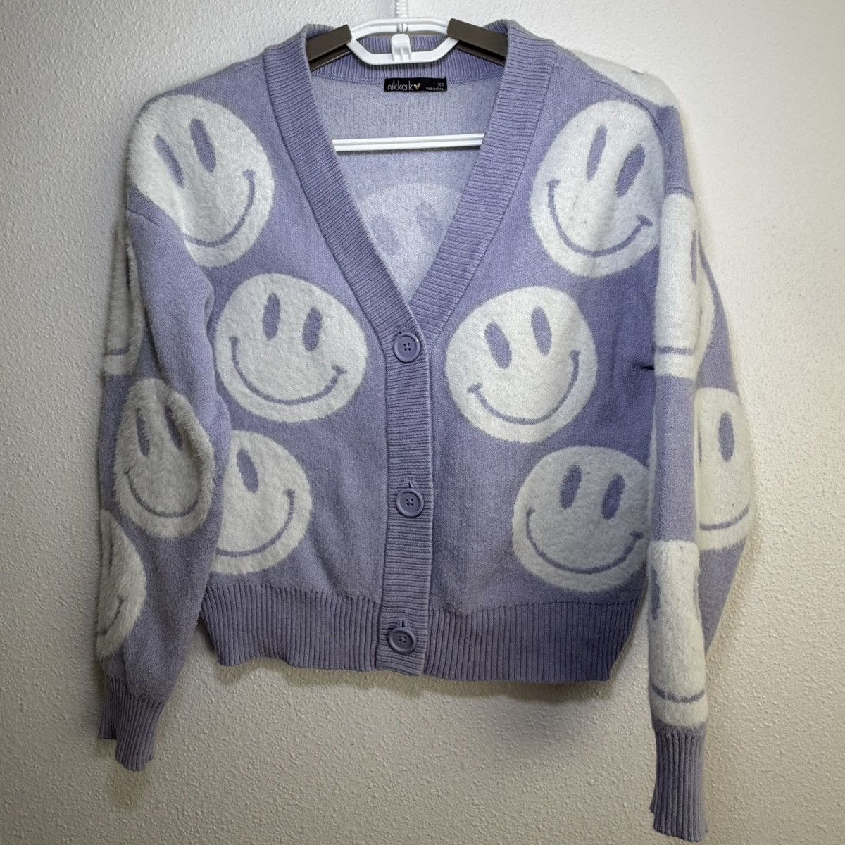 Other Nikka K Smiley Face Cardigan Sweater Juniors XS Lavender Y2K Size XS / US 0-2 / IT 36-38 - 6 Thumbnail