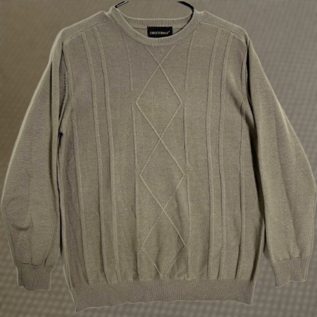 Vintage VINTAGE Enrico Rossi Sweater Mens S Tan 100% Merino Wool Crewneck Diamond Pattern Knit Pullover Winter Fall Mens Size US S / EU 44-46 / 1 - 1 Thumbnail