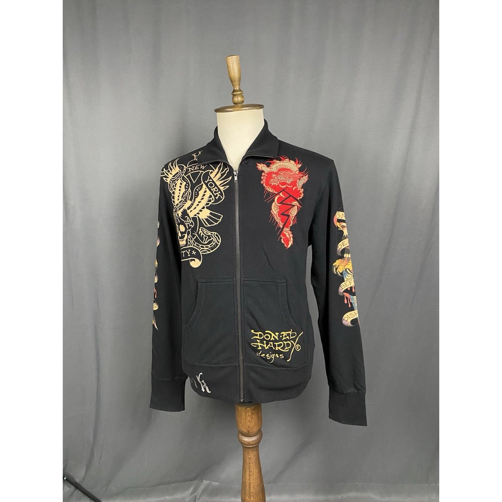 Ed Hardy MINT! Ed Hardy Big Logo Men's Black Full Zip Sweater Size M Size US M / EU 48-50 / 2 - 4 Thumbnail