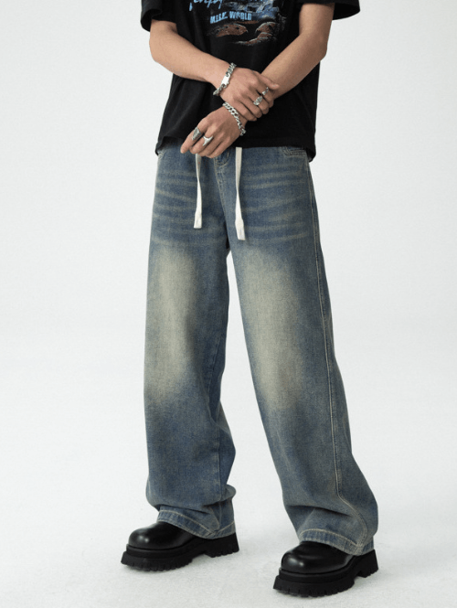 Japanese Brand × Jean American retro distressed washed drawstring elastic jeans Size US 32 / EU 48 - 1 Thumbnail