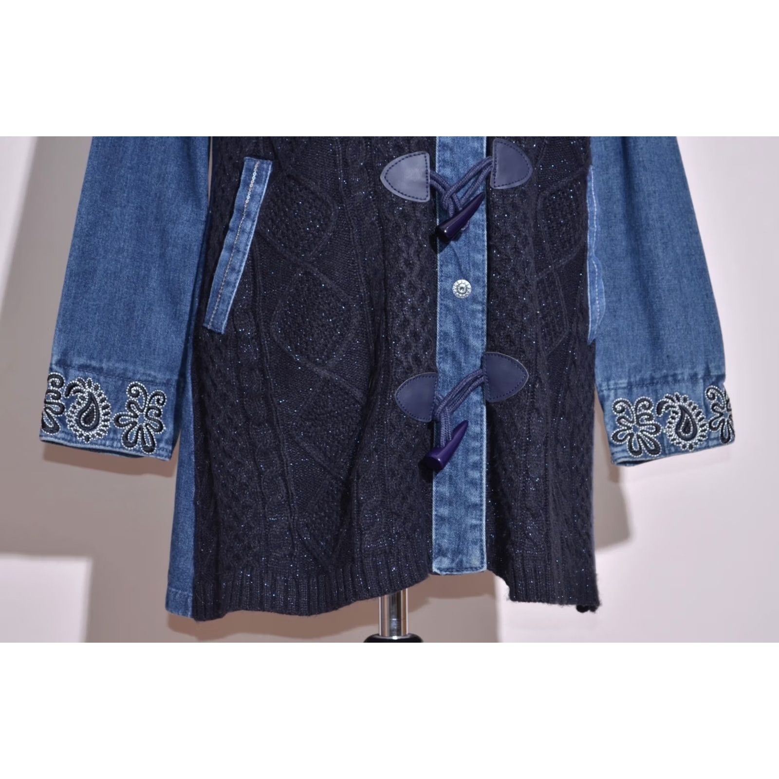Desigual Desigual Women's Coat Knit Denim Hooded Jacket Embroidered Blue 36 Regular Long Sleeve Mid-Length Casual Overcoat Jacket Womens Size XS / US 0-2 / IT 36-38 - 3 Thumbnail