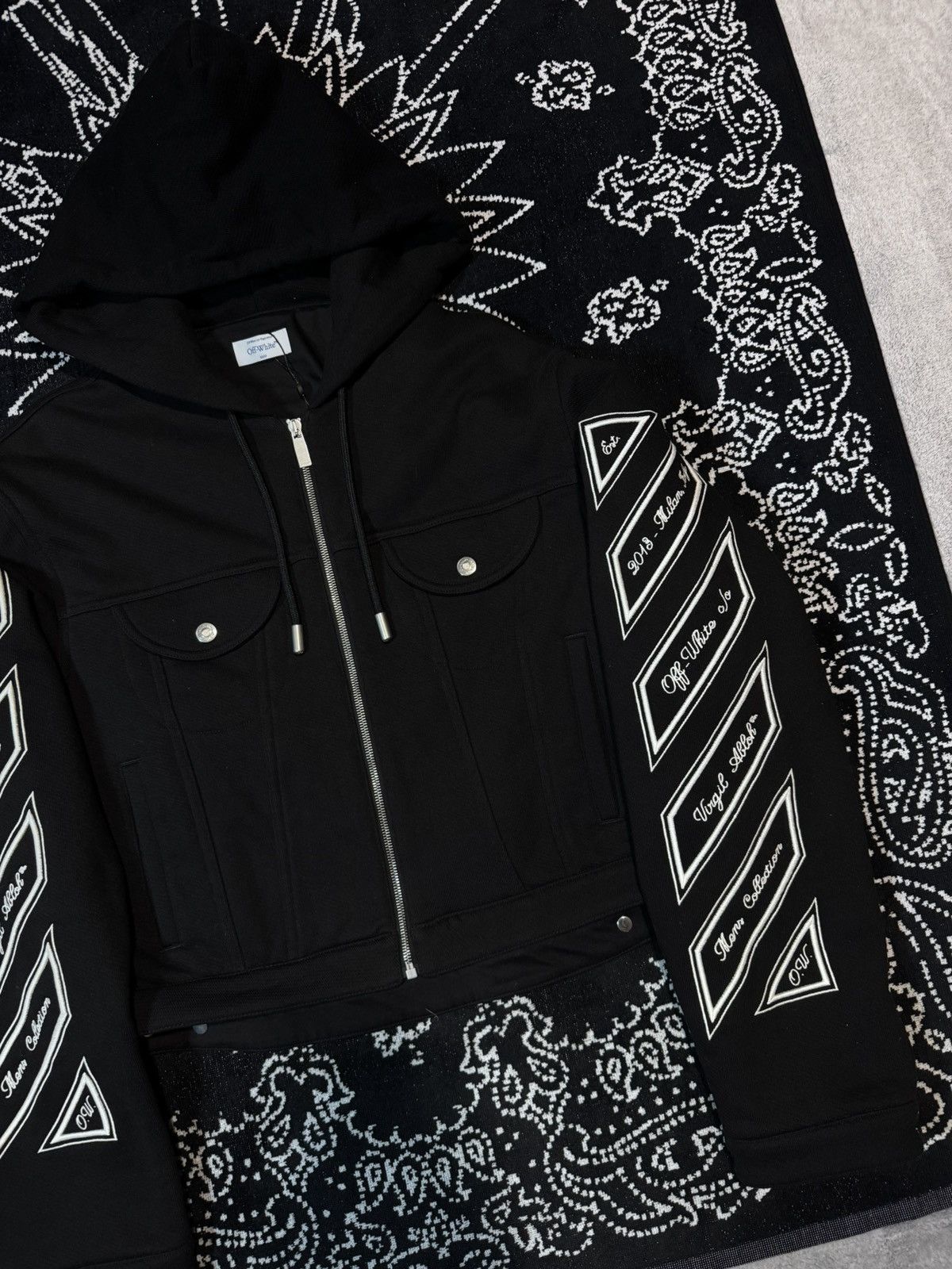 Off-White OFF WHITE VARSITY DIAG HOODIE-BOMBER Size US L / EU 52-54 / 3 - 2 Thumbnail