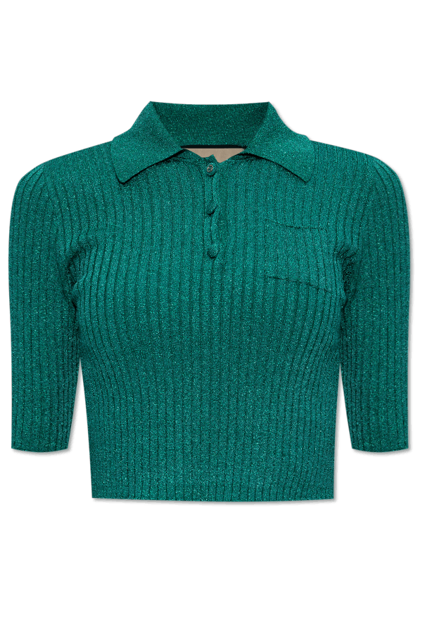 Gucci Gucci Rib Lame Cropped Polo Shirt SIZE L Size ONE SIZE - 1 Thumbnail