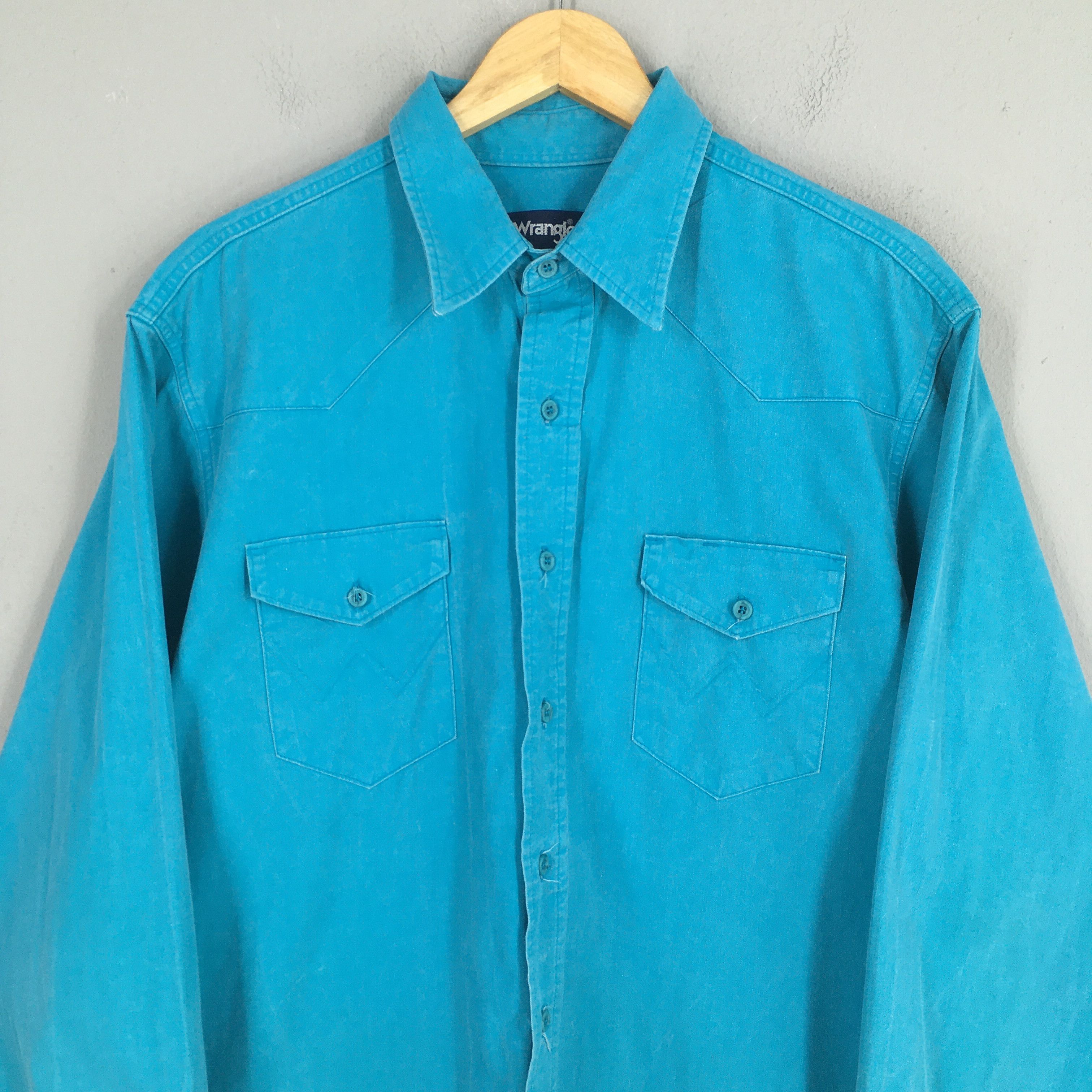 Wrangler Vintage 1980s Wrangler Green Turqoise Plain Shirt XL Size US XL / EU 56 / 4 - 2 Thumbnail