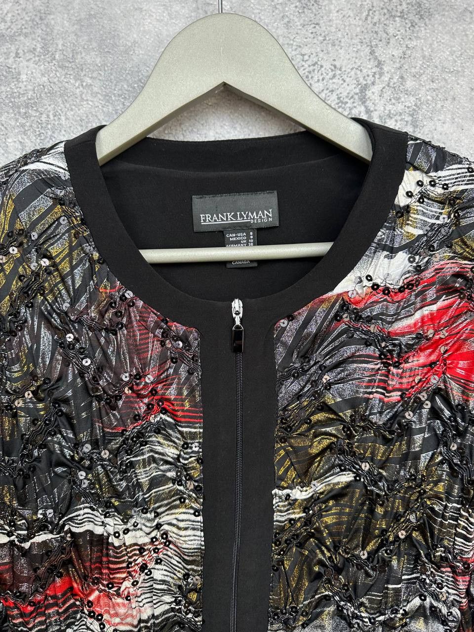 Frank Lyman Frank Lyman Jacket Embellished Sequin Zip Top Textured Size M / US 6-8 / IT 42-44 - 4 Thumbnail