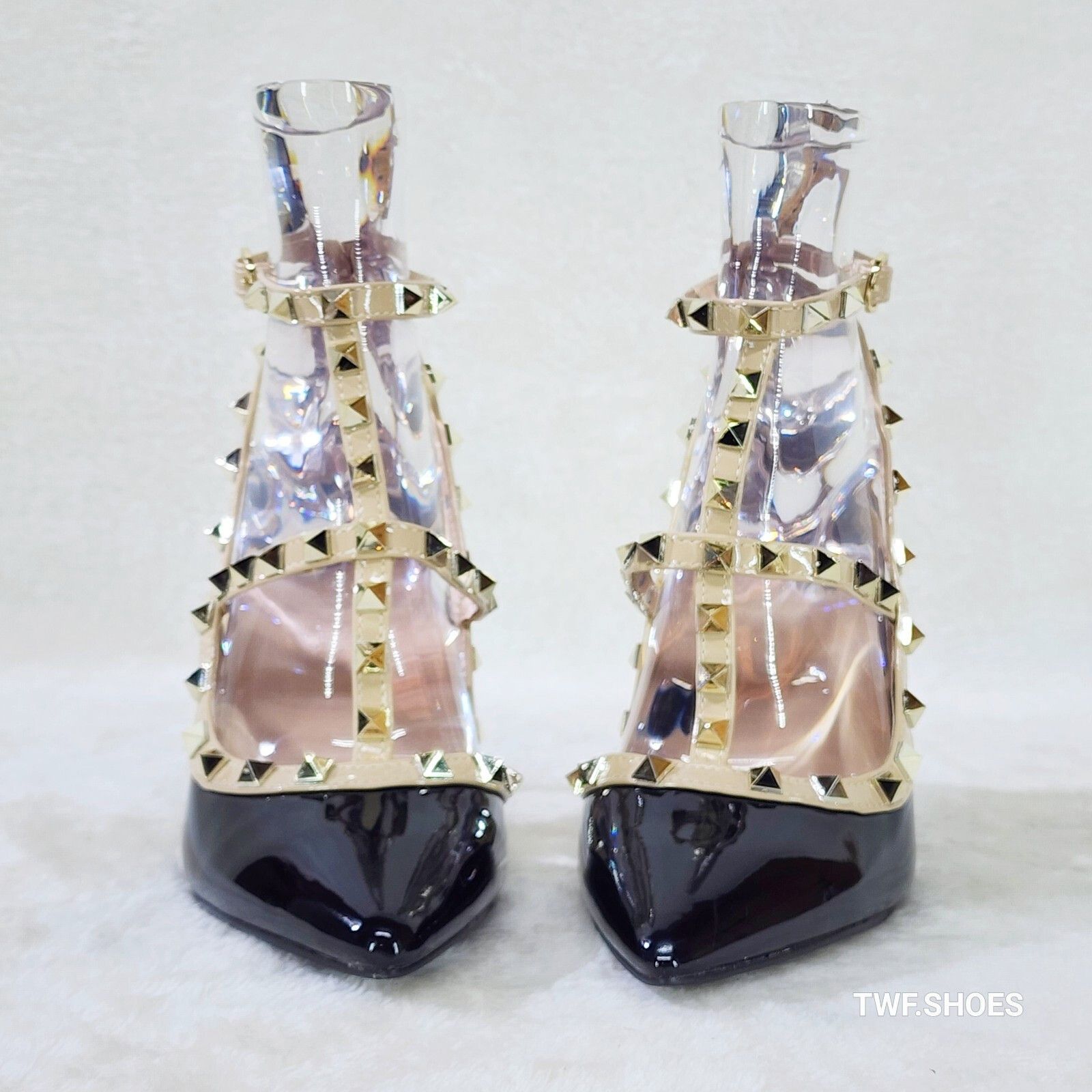 Other Caged Black Patent Studded Strappy Stiletto High Heel Shoes Size US 8.5 / IT 38.5 - 6 Thumbnail