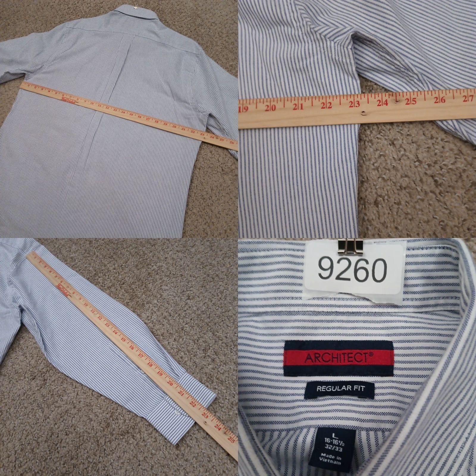 Architect Architect Shirt Mens Large Blue Striped Long Sleeve Button Down Cotton Blend Size US L / EU 52-54 / 3 - 8 Thumbnail