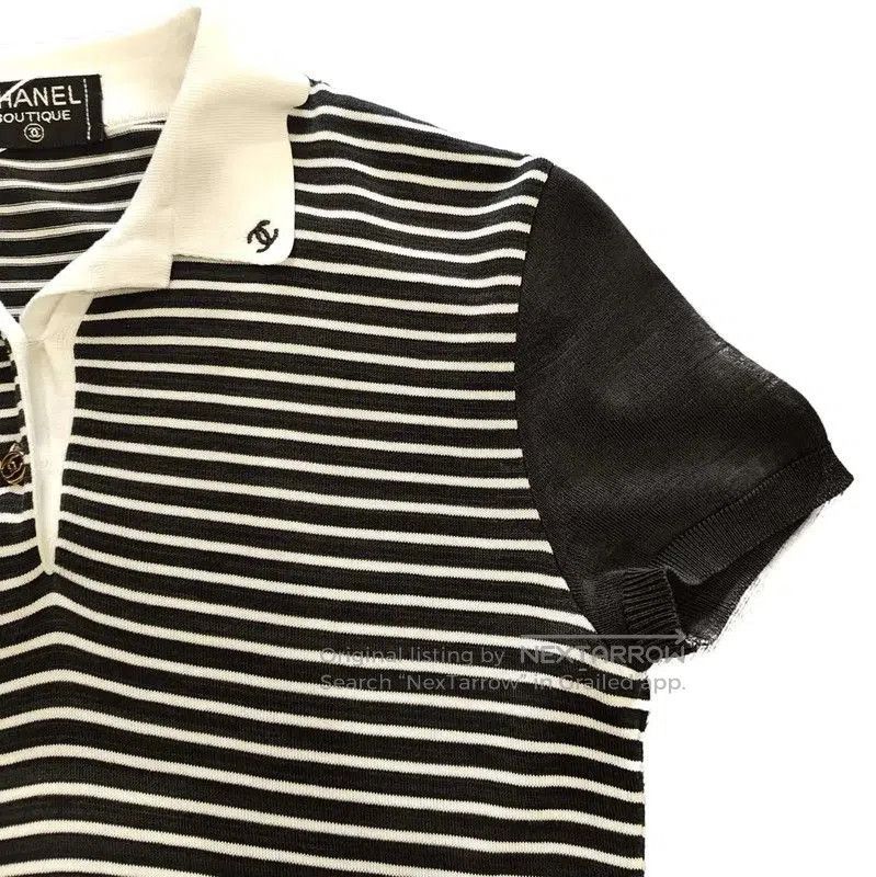 Chanel Chanel Black Cotton Blend Striped T-Shirt . Size M / US 6-8 / IT 42-44 - 3 Thumbnail
