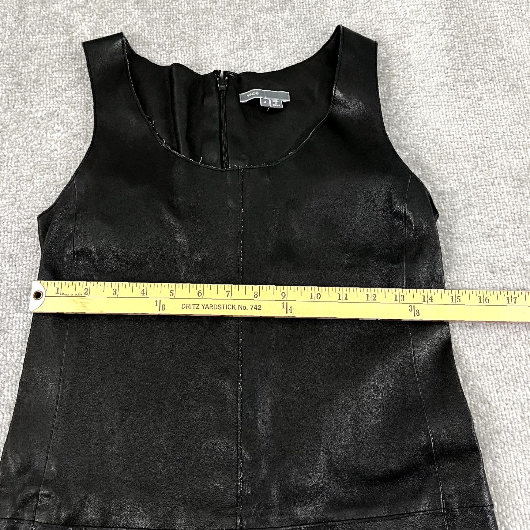 Vince Vince Dress Womens Short Leather Bodycon LBD Sleeveless Black 4 Zip Scoop Neck Stretch Pockets Classic Designer Sexy Size S / US 4 / IT 40 - 6 Thumbnail
