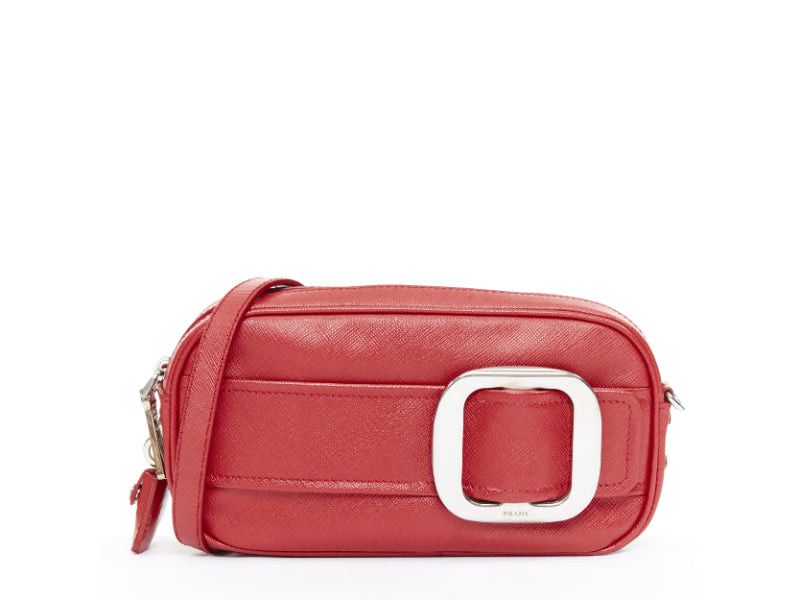 Prada PRADA 2011 Runway Saffiano Buckle Camera red leather silver buckle crossbody bag Size ONE SIZE - 1 Thumbnail