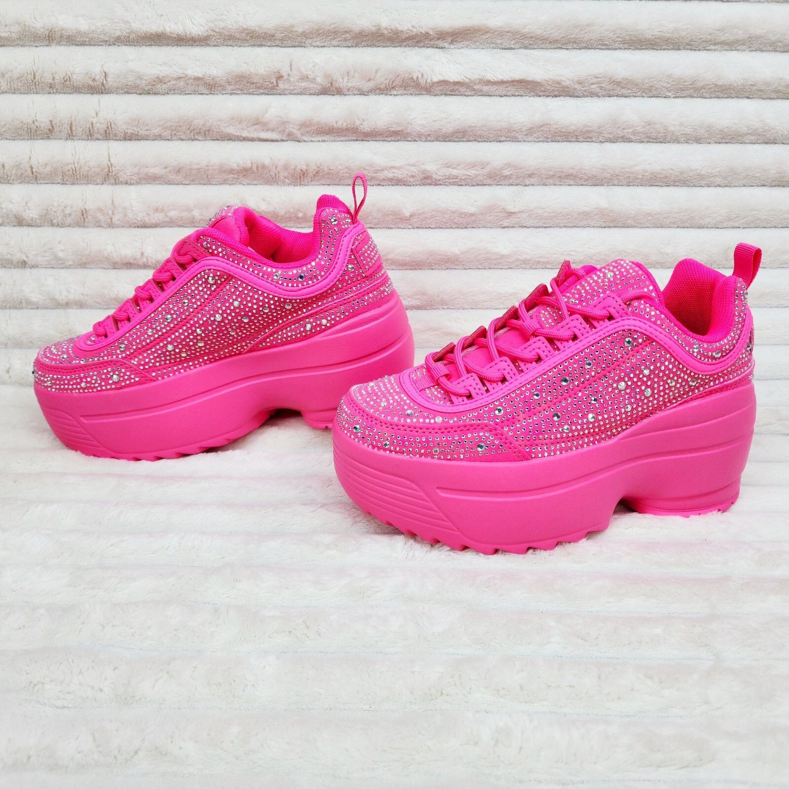 Other Ultra Cush Hot Pink Rhinestone Platform Sneakers (US Shoe Si Size US 7 / IT 37 - 8 Thumbnail