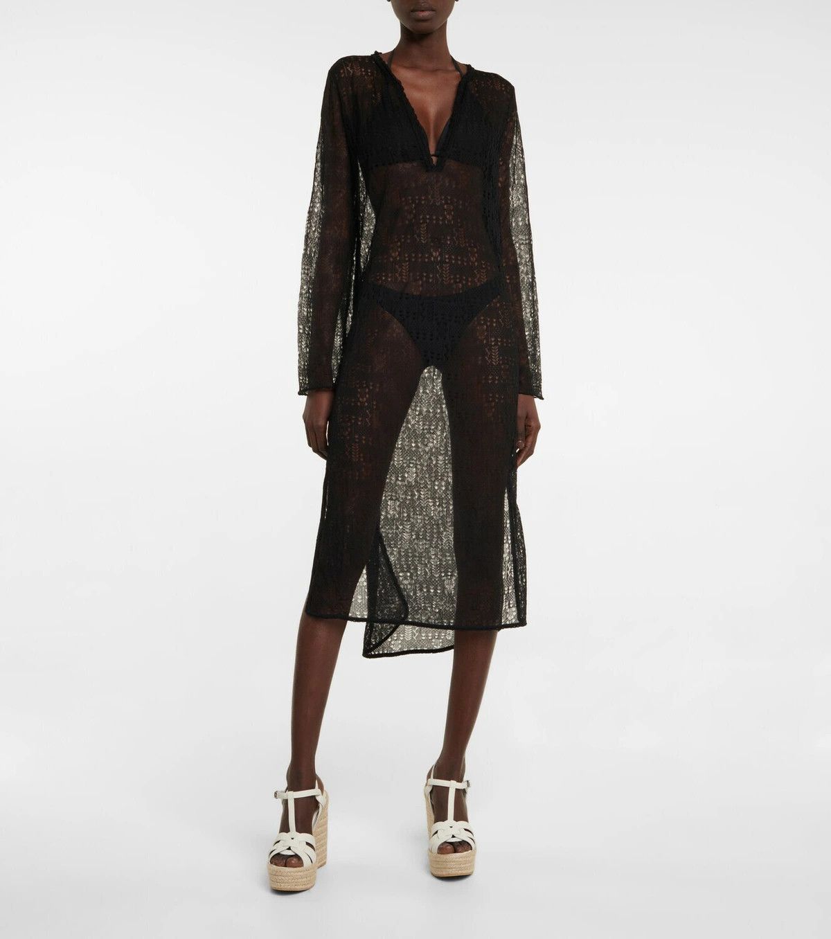 Saint Laurent Paris o1y0126 Midi Dress in Black Size S / US 4 / IT 40 - 4 Thumbnail