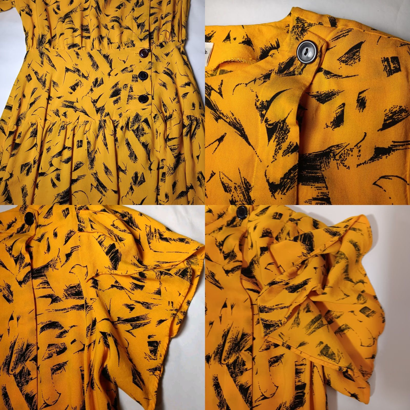 Blair VINTAGE 1980s Dress Joni Blair Women Size 7 Midi Drop Waist Abstract Gold Black Artsy Retro Size M / US 6-8 / IT 42-44 - 8 Thumbnail