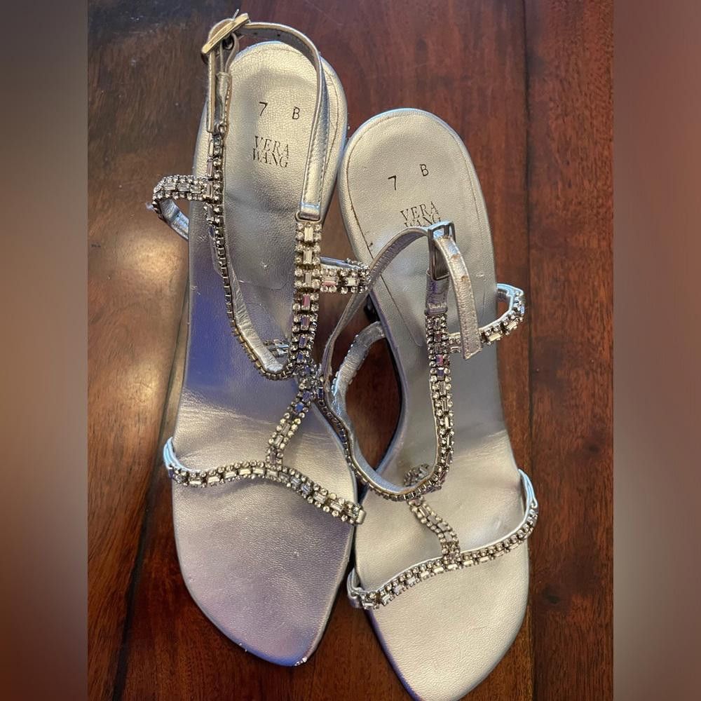 Designer Vera Wang Strappy Crystal Heels Size US 7 / IT 37 - 1 Thumbnail