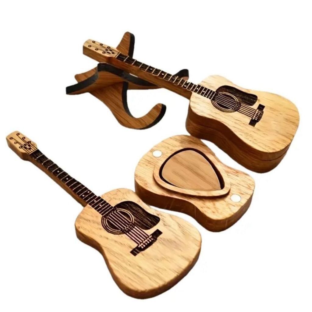 Other New Wooden Guitar Pick Holder Box With Stand 5PCS Picks Size ONE SIZE - 4 Thumbnail