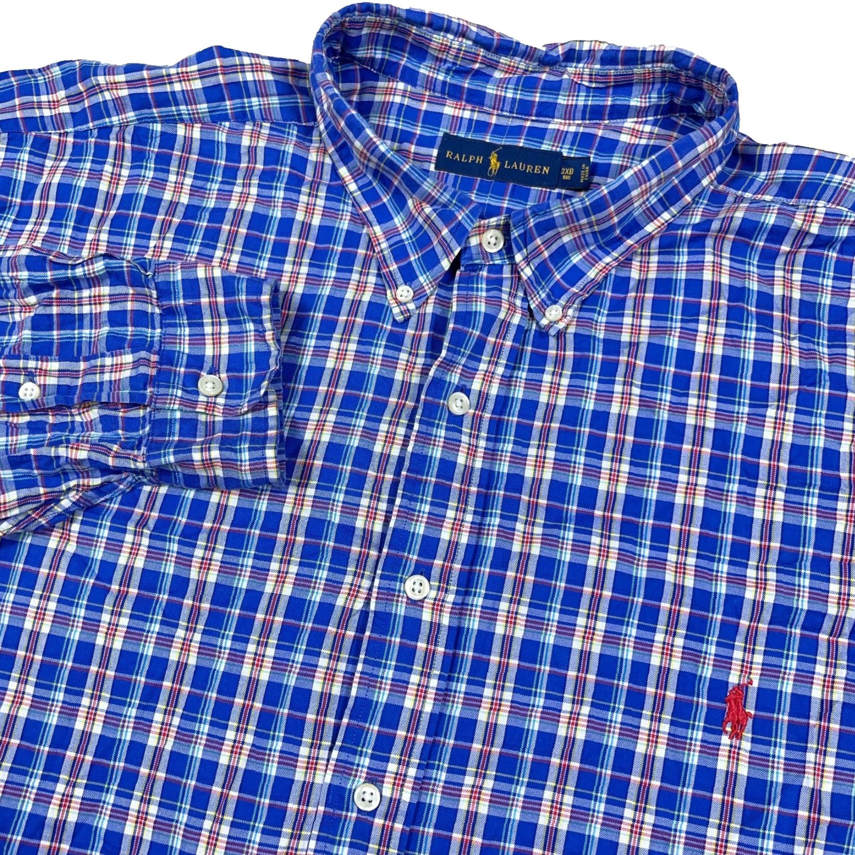 Ralph Lauren Ralph Lauren Button-Up Shirt Men 3XB Big & Tall Blue Red Plaid OCBD Pony Logo Button-Down Casual Dress Shirt Size 48R - 2 Thumbnail