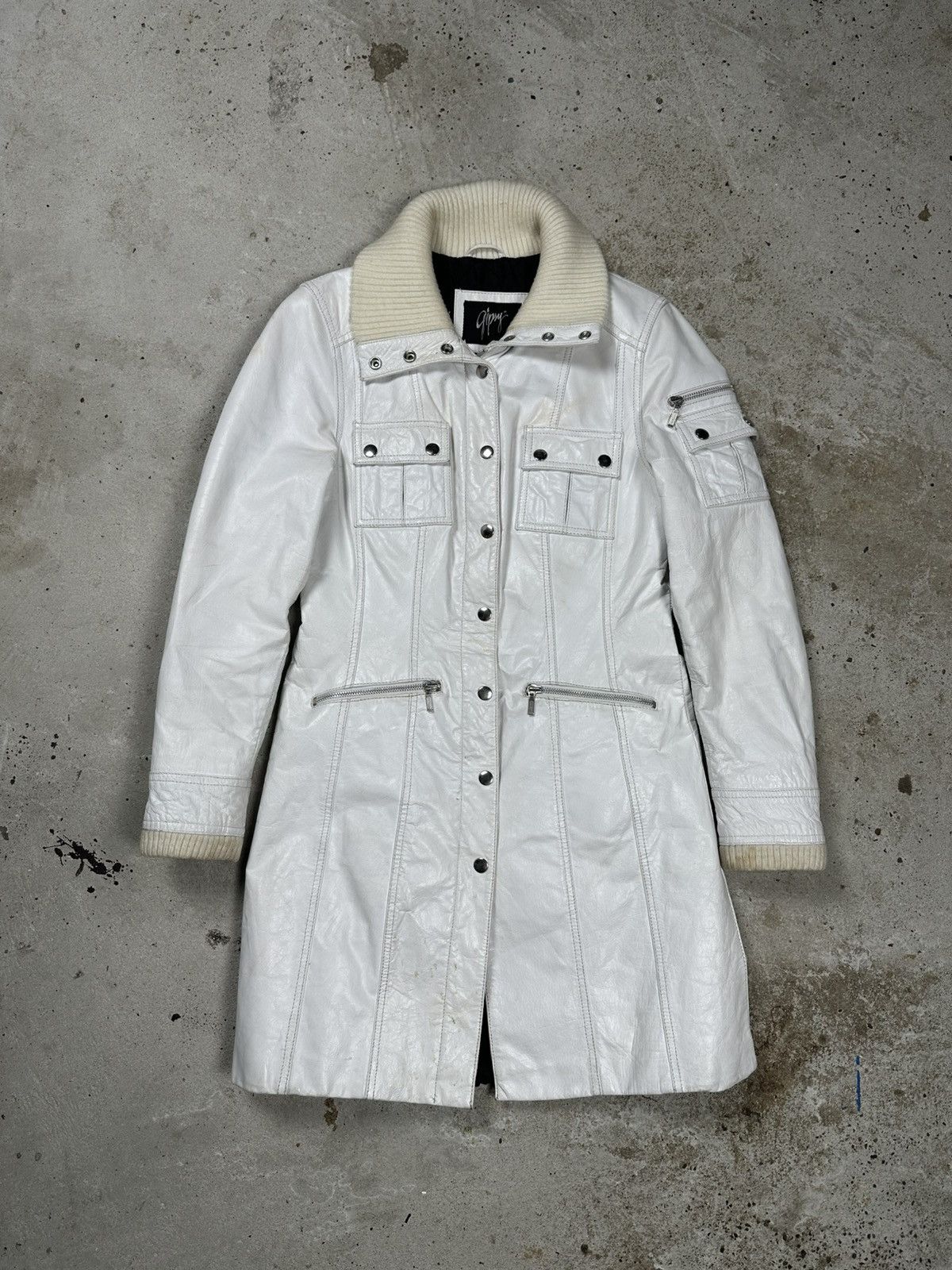 Japanese Brand Vintage Y2K Real Leather White Utility Coat Jacket Size M / US 6-8 / IT 42-44 - 1 Thumbnail